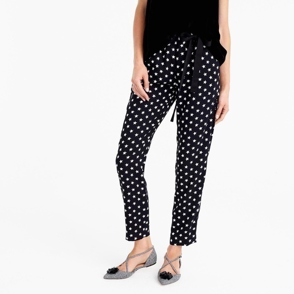 J. Crew Tie Waist Pull on Pant Star Printed Crepe - Picture 1 of 7